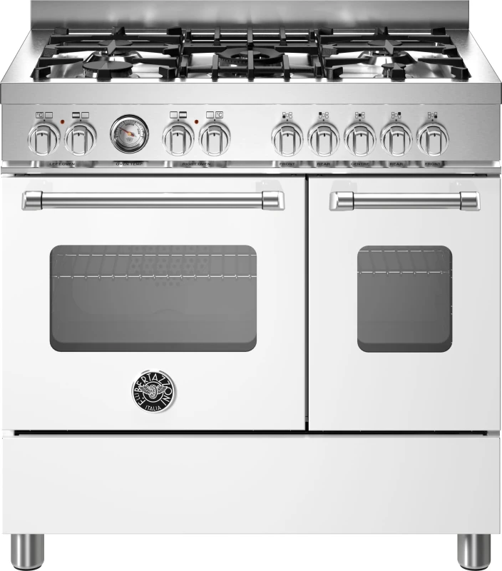 Image of Bertazzoni Master Series MAS95C2EBIC 90cm wide Dual Fuel Range Cooker with Gas Hob - Bianco - A/A+ Rated
