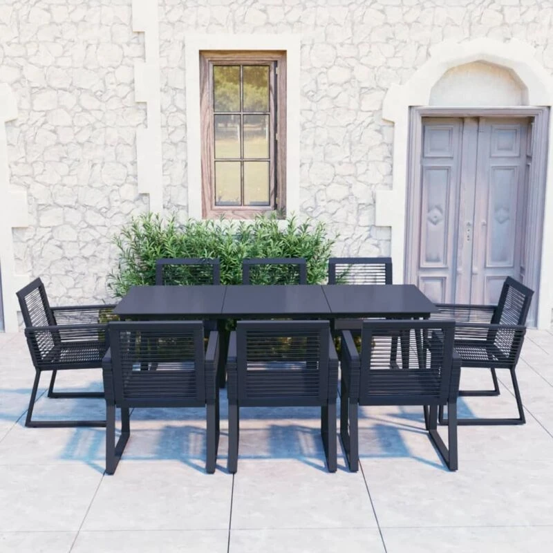 Image of VIDAXL 9 Piece Outdoor Dining Set pvc Rattan Black Vidaxl 8720286241400