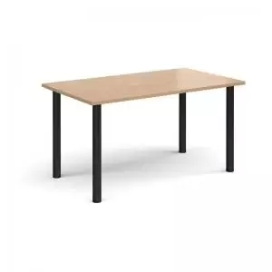 Image of Rectangular Black radial leg meeting table 1400mm x 800mm - beech