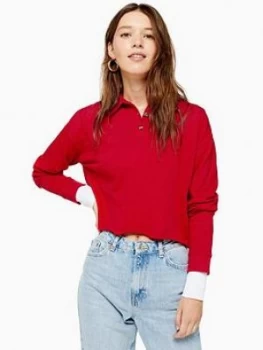 Image of Topshop Topshop Long Sleeve Rugby Polo Top - Red