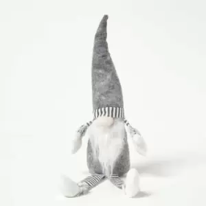 Image of Homescapes - Grey Sitting Santa Gonk Christmas Decoration - Silver Grey