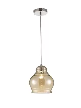 Image of Ariel Large Dome Ceiling Pendant 1 Polished Chrome, Cognac Glass