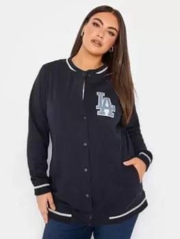 Image of Yours Yours Collegic Bomber Jacket - Blue Size 30-32, Women