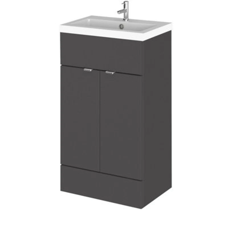 Image of Hudson Reed Fusion Floor Standing 2 Door Vanity Unit & Polymarble Basin, Stylish Vanity Unit With Basin, Gloss Grey, 500mm