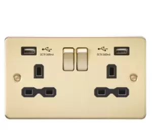 Image of KnightsBridge 13A 2G switched socket with dual USB charger A + A (2.4A) - Brushed brass with Black insert