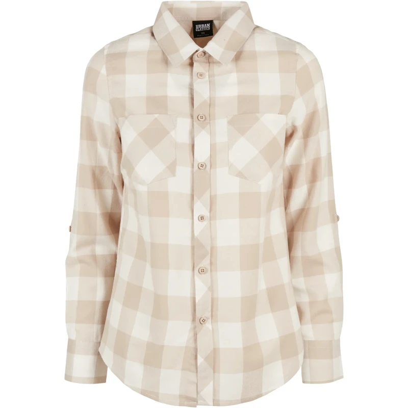 Image of Urban Classics Womens plaid flannel shirt Urban Classics Turnup Blanc Female L