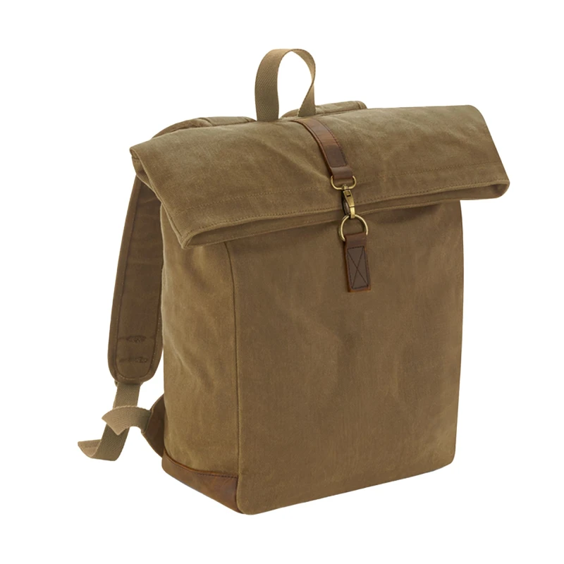 Image of Quadra Mens Heritage Waxed Canvas Leather Accent Backpack in Light Brown Light Brown Male