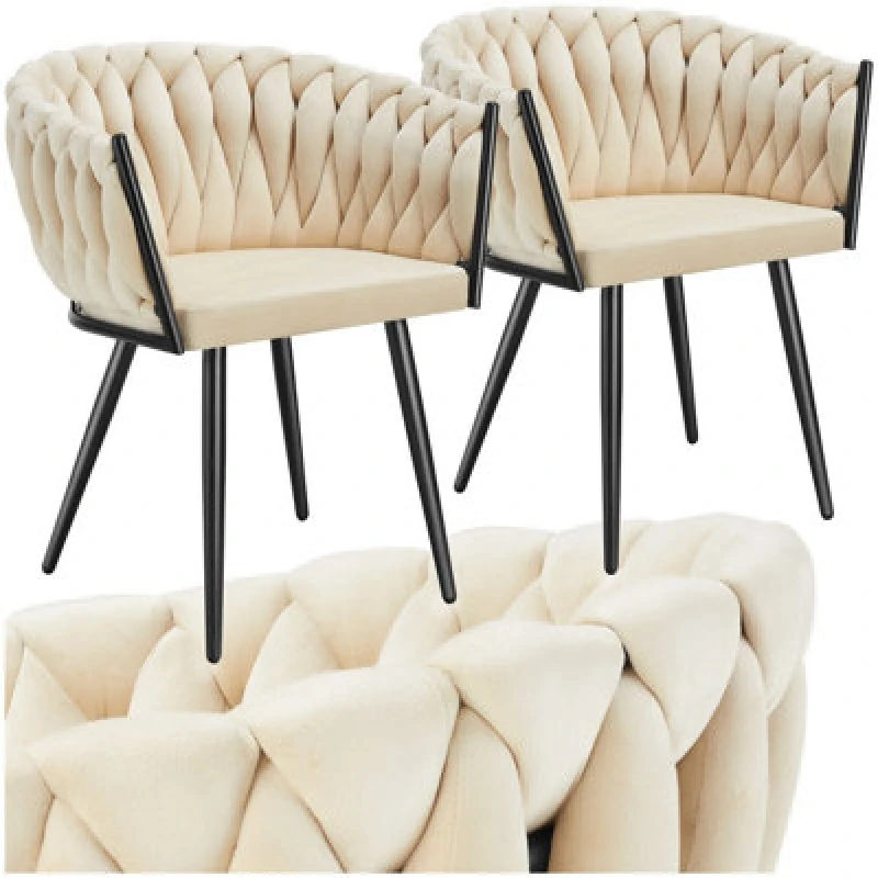 Image of Tectake Set Of 2 Dining Chair Astano - Padded, Velvet, Knot Design, Continuous Backrest - Sand