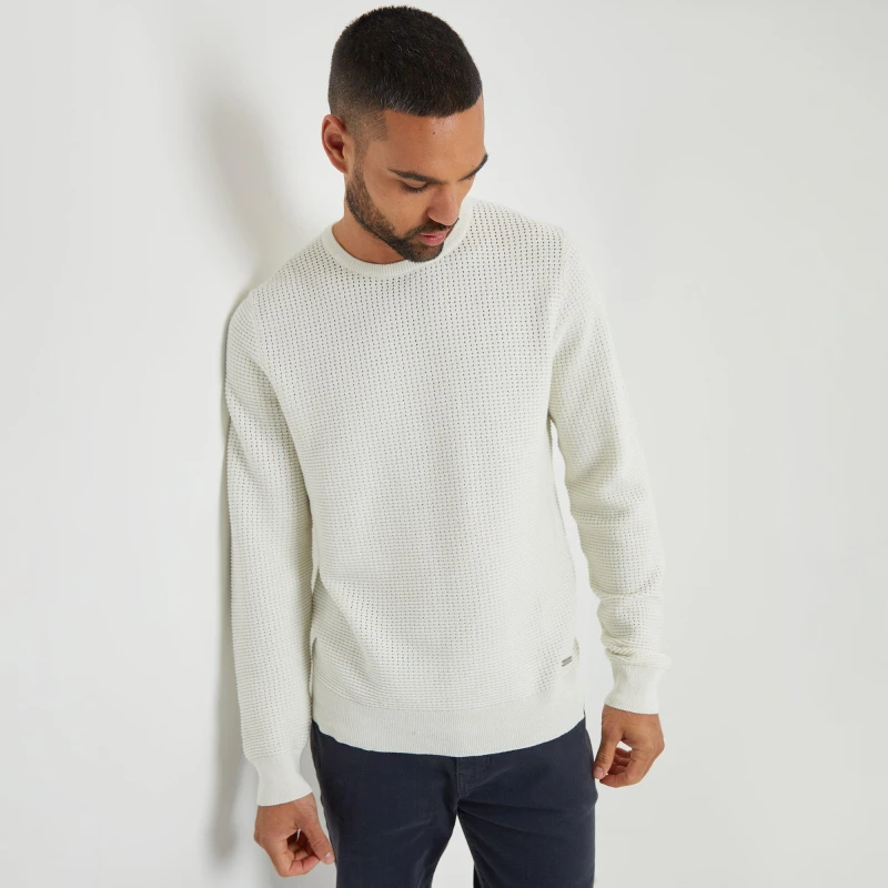 Image of Threadbare Crochet Knit Crew Neck Jumper Natural male S