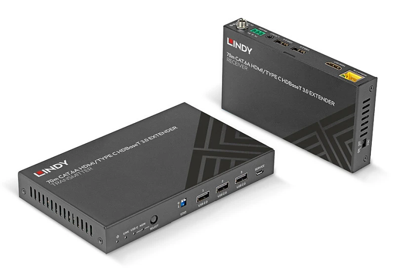 Image of Lindy 70m Cat.6A HDMI 4K60 & Type C HDBaseT 3.0 KVM Extender