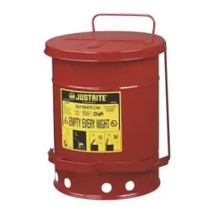 Image of Oily Waste Can, 6 gallon, foot-operated self-closing cover, Red.