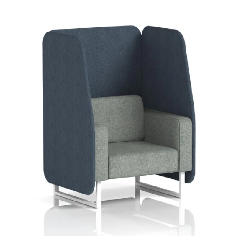 Image of Brixworth 1 Seater Open Office Booth with White Legs in Rivet Fabric - Crucible Panels and Prime Sofa