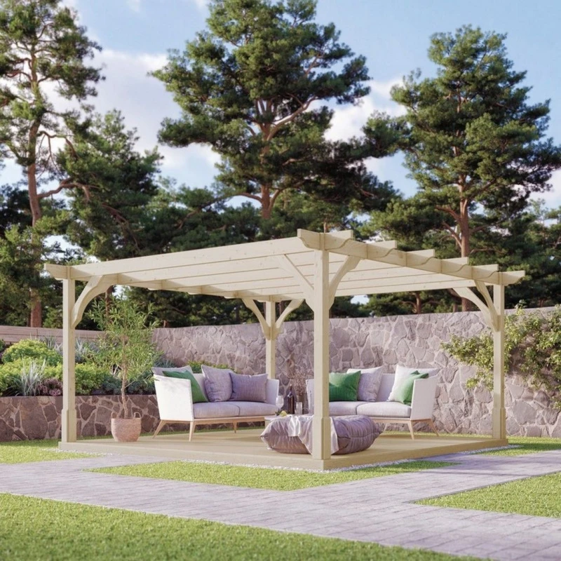 Image of Rutland County Garden Furniture Ltd Premium Pergola & Decking Kit, Wood, L480 x W480 cm, Light Green Light Green Unisex