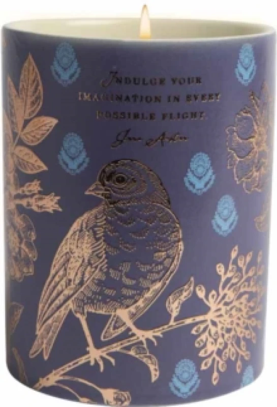 Image of Jane Austen: Indulge Your Imagination Scented Candle (8.5 oz.) : [Dark Blue Bird] [Ceramic] Miscellaneous print