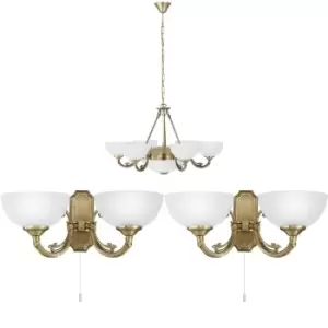 Image of Ceiling Pendant & 2x Matching Wall Lights Bronze Satin Glass Multi Chandelier