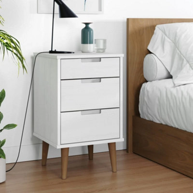 Image of Vidaxl Bedside Cabinet Molde White 40X35X65cm Solid Wood Pine, White 350499