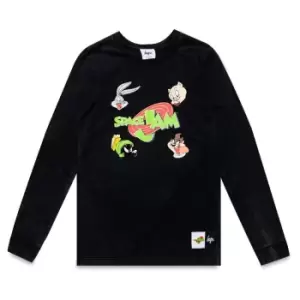 Image of Hype x Space Jam Retro Grey Acid Wash Kids Long Sleeve T-Shirt - Black