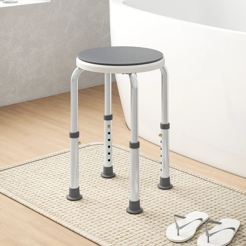 Image of HOMCOM HOMCOM 360 Degree Swivel Shower Stool with Non-Slip Feet for Disabled, Grey Grey One Size Unisex 5063603059108