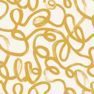 Image of Holden Squiggle Ochre and White Wallpaper