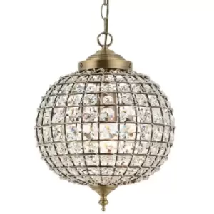 Image of Hanging Ceiling Pendant Light Antique Brass Glass Round Metal Lamp Shade Holder