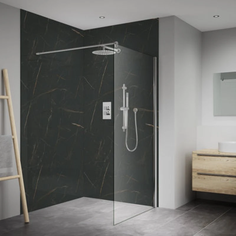 Image of Splashwall Elite Composite Postformed Bathroom & Wet Room Decorative Panel (H)2420mm (W)1200mm - Matt Marbre Celeste Marble Effect