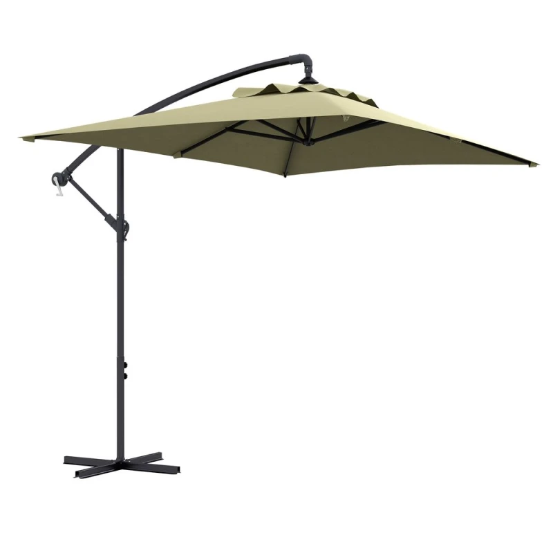 Image of Outsunny 3m Cantilever Parasol with Cross Base, Crank Handle, 6 Ribs, Beige, Cream 84D-270V00BG