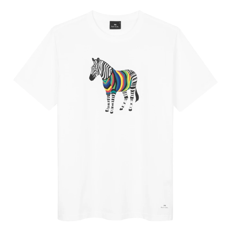 Image of Paul Smith Mens Regular Fit Zebra Print T-Shirt White 01 male 3XL