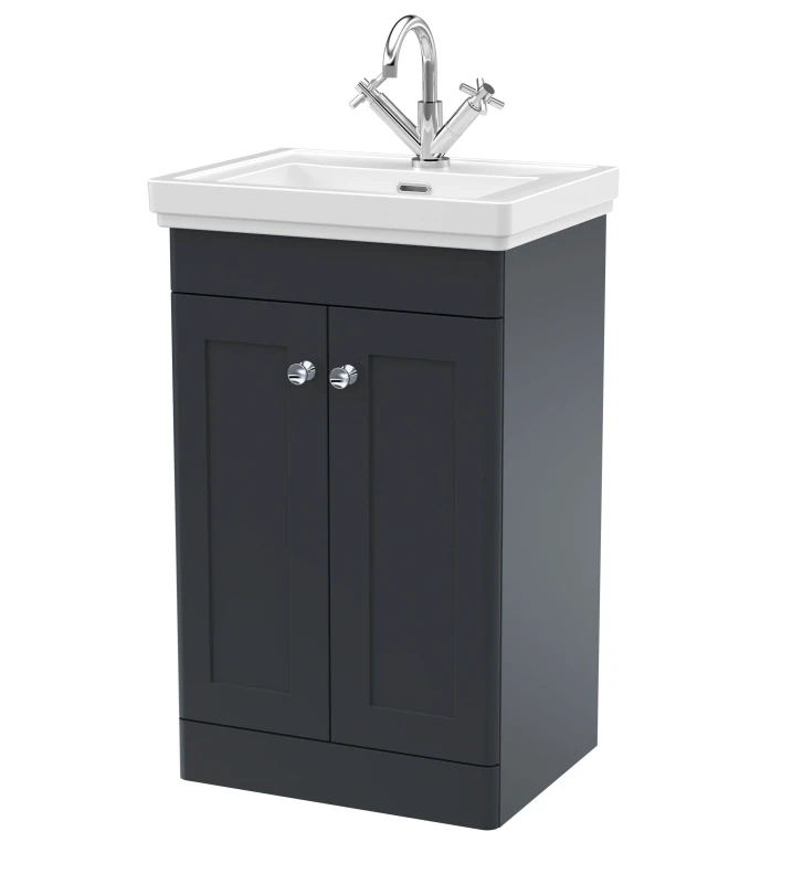 Image of Balterley Floor Standing 2 Door Vanity 1 Tap Hole Fireclay Basin 500mm Grey