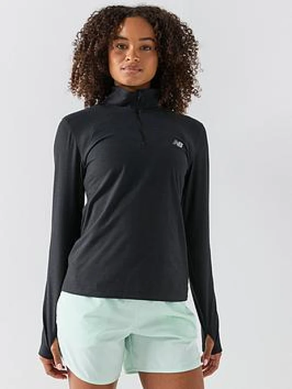 Image of New Balance Womens Running Space Dye Quarter Zip - Black Female 16