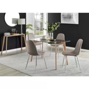 Image of Furniturebox UK - Furniturebox Malmo Rectangular Glass and Wooden Leg Modern Industrial Dining Table & 4 Cappuccino Corona Faux Leather Dining Chairs