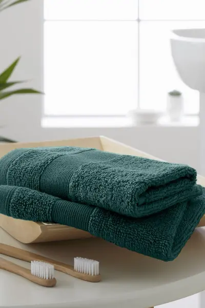 Image of Catherine Lansfield Anti Bacterial' Cotton Towels (Pair) Dark Green