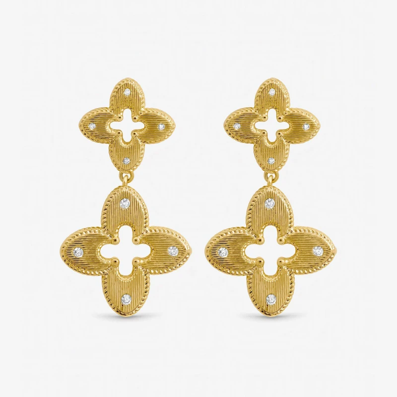 Image of Jon Richard Gold Plated Textured Crystal Clover Earrings Stud Earrings One Size Gold 71619510000