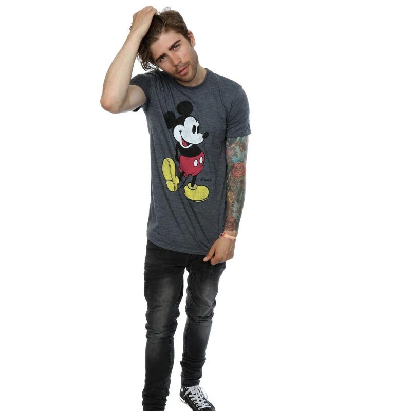 Image of Disney Men Mickey Mouse Classic Kick T-Shirt in Dark Grey Size: Small Dark Grey S Male 5060475287554