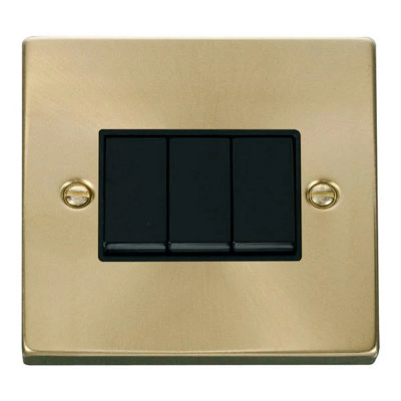 Image of SE Home Satin / Brushed Brass 10A 3 Gang 2 Way Light Switch Gold