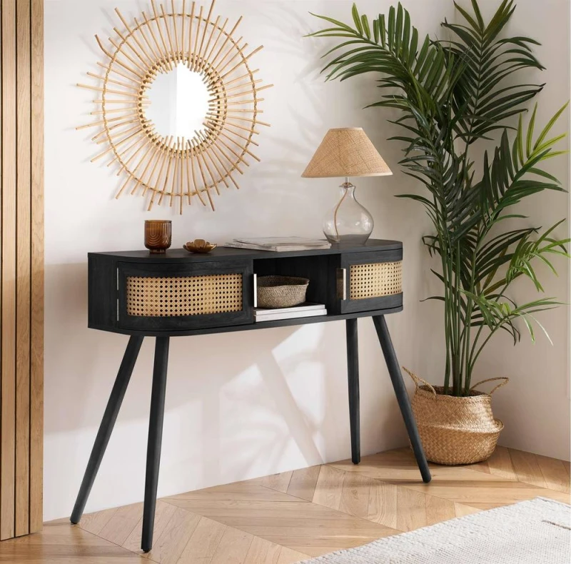 Image of Birlea Noah Rattan and Black 2 Door Console Table