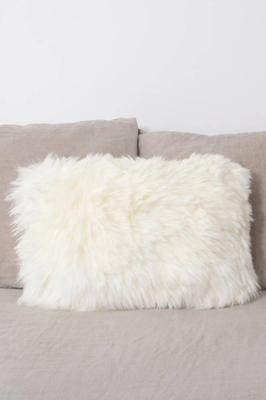 Image of Native Natural Double Sided Ivory White Sheepskin Cushion 30x50cm in Natural Size: 30cm x 50cm Natural Unisex 30cm x 50 cm