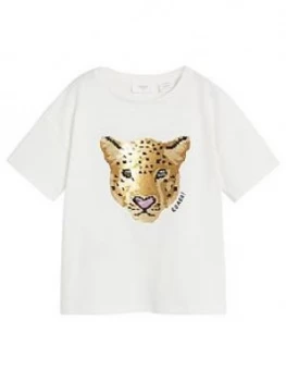 Image of Mango Girls Tiger Sequin Tshirt - Cream