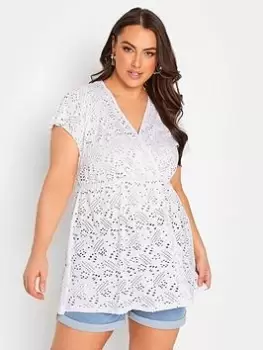 Image of Yours Wrap Broidery Top White, Size 18, Women