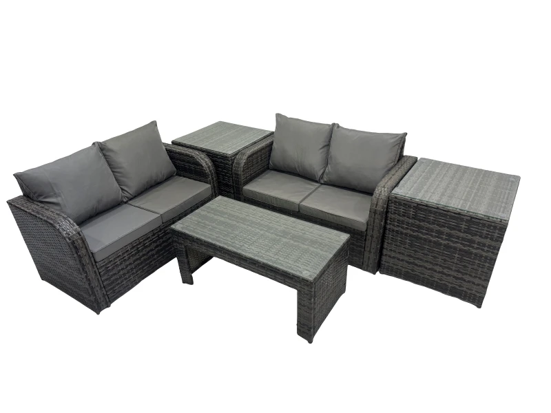 Image of Fimous Garden Outdoor Furniture Set with 2 Side Tables Dark Grey Mixed Dark Grey Unisex