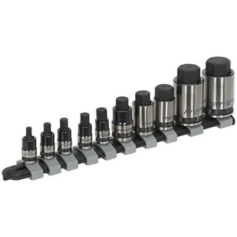 Image of Loops 10pc STUBBY Hex Socket Bit Set - 1/4" 3/8" & 1/2" Square Drive Short Shaft Allen Multi