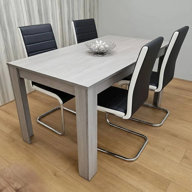 Image of Kosy Koala Modern Grey Dining Table With 4 Black Faux Leather Chairs Dining Furniture Set