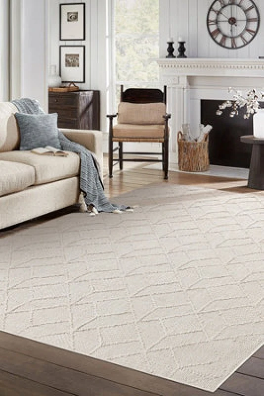Image of RugsX Carpet Jersey 19231 Cream - Geometric Structural, Loop Boho 60X100 Cm