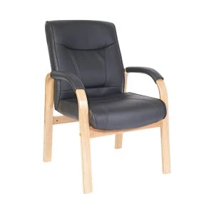 Image of Teknik Office Kingston Leather Faced Visitor Chair Black, Oak
