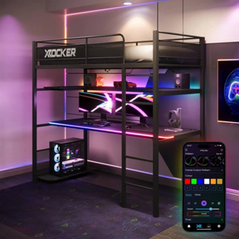 Image of X Rocker Battlebunk RGB Sync Gaming High Sleeper With App-Controlled LED Lights