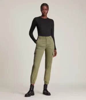 Image of AllSaints Womens Nola High-Rise Slim Cargo Joggers, Khaki Green, Size: 27