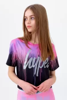 Image of HYPE GIRLS Pink DRIPS SCRIPT CROP T-SHIRT
