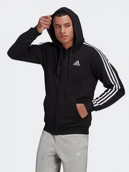 Image of adidas 3-stripe Fleece Full Zip Hoodie - Black, Size L, Men