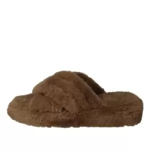 Image of Fabric Fur Cross Over Slipper - Brown