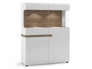 Image of Furniture To Go Chelsea White High Gloss and Truffle Oak Low 109cm Wide Display Cabinet Flat Packed
