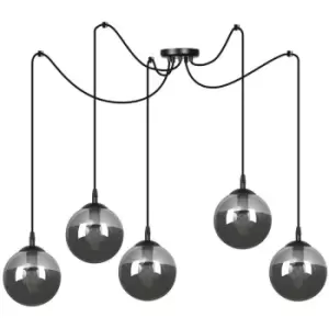 Image of Emibig Gigi Black Glass Globe Cluster Pendant Ceiling Light with Graphite Glass Shades, 5x E14